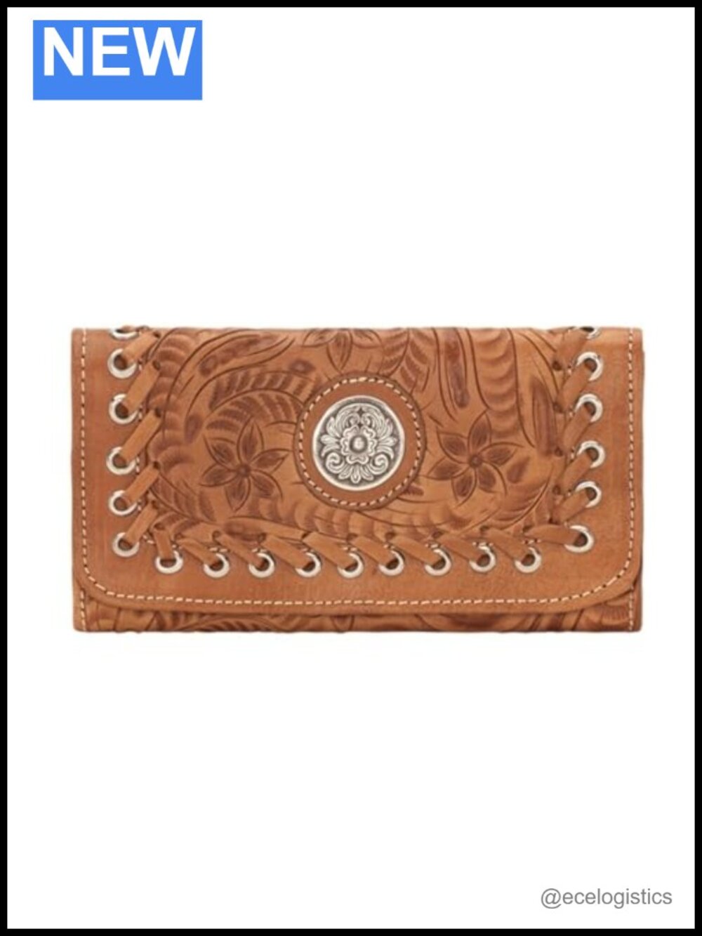 Hand Tooled Genuine Leather Tri-Fold Wallet with Card Slots & ID Holder
